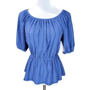 🌷Nine West Women's Blue/Black Square Neck Striped Peplum Top Blouse SZ XS NWT